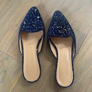 J CREW Glitter Sparkle Blue Velvet Loafer Mules